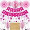 Premium Wiederverwendbare Geburtstagsdeko - Deko Geburtstag / Party Deko - Happy Birthday Girlande, Wimpelkette Geburtstag, Wabenbälle - Happy Birthday Deko (Rosa & Platin)