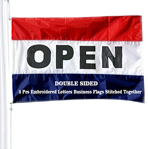 VSVO Offene Flagge für Geschäftsleute, 90 x 150 cm, 2 Stück bestickte Buchstaben, Business-Flaggen zusammengenäht – Ösen leuchtend genähte Streifen
