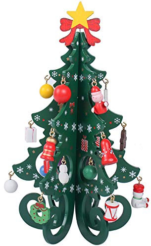Petit Sapin De Noël Artificiel Vert - Décoration De Table avec Mini Ornements pour Bureau, Cadeau, Bricolage, Dessin Animé - Arbre De Noël en Bois