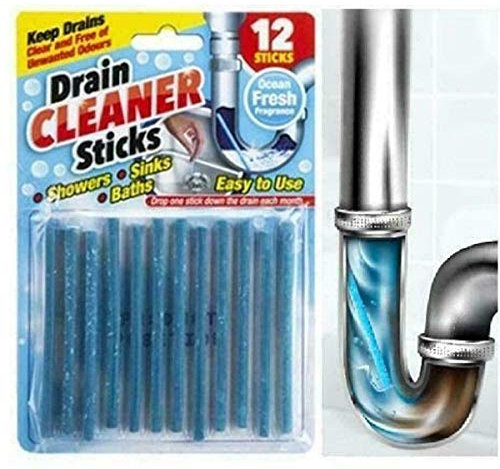 New 12PC Innovative Magic Drain Cleaner Sticks Sink Bath Shower Cleaner Odour