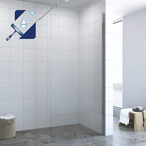 AQUABATOS® 110 x 200 cm Duschwand Glas Duschabtrennung Duschtrennwand Walk in Dusche Glaswand Duschglaswand aus 10 mm transparent Nano Echtglas ESG mit Edelstahl Stabilisator 100 cm
