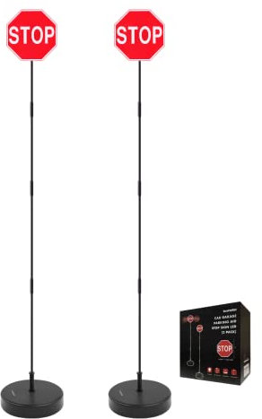 SECURITYMAN Lot de 2 panneaux d'arrêt à DEL pour aide au stationnement de garage – Sans stress – Grand panneau de 17,8 cm, DEL rouge vif, hauteur réglable (jusqu'à 137,2 cm) – Indicateur d'arrêt de
