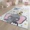 TT Home Teppich Kinderzimmer Kinderteppich Sterne Tier Design Kurzflor Löwe Elefant, Farbe: Grau Gelb Creme, Größe:120 cm Rund