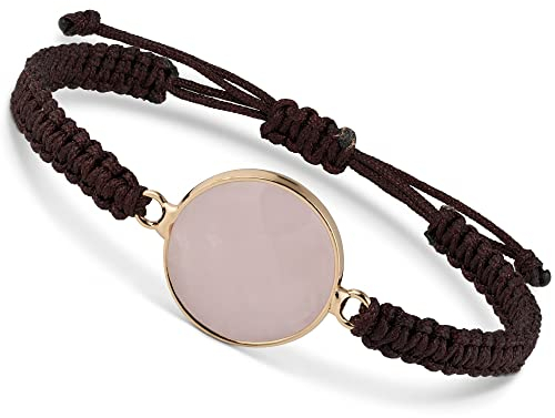 BENAVA Damen Yoga Armband Quarz Edelstein Perlen mit Quarz Anhänger Rosa | Edelstein Armband Meditation | 16-24 cm