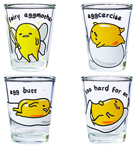 Silver Buffalo Sanrio Hello Kitty and Friends Gudetama Lazy Egg Poses Mini-Glas-Set, 42,5 ml, 4 Stück