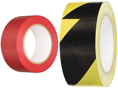 BONUS Eurotech 1BL23.45.0050/033A# PVC Bodenmarkierungsband, Klebstoff auf Kautschuk Basis, weich, 33mx50mmx0,17mm, Rot & 1BL23.71.0050/033A# PVC Bodenmarkierungsband, 33mx50mmx0,17mm, Gelb/Schwarz