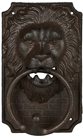 Relaxdays Türklopfer Löwe, aus Gusseisen, Vintage Klopfer für Türen, HxBxT: 19,5 x 12 x 6 cm, Löwenkopf, Dunkelbraun