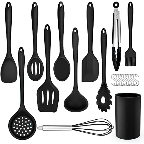 Herogo Küchenhelfer Set, 22-teiliges Silikon Kochutensilien Set mit Utensilienhalter, Hitzebeständiger Kochbesteck Küchenutensilien, Gesund & Antihaft, Spülmaschinenfest, Schwarz