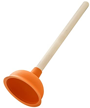 'aquaSu® | Farbiger Pömpel in Orange | Pümpel für WC, Wanne, Dusche, Waschbecken, Urinal | mit Ø 135 mm | Farbig: Neon-Orange | Holzstiel | löst Verstopfungen | Umweltschonend | Chemiefrei | 25083 2