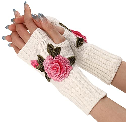 Fingerlose Armstulpen Feinstrick lang Handwärmer Stulpen Armwärmer Stulpen für Damen Mädchen Kawaii Strick Fingerlose Fäustlinge Handschuhe Fingerlose gestrickte Lange Stricken Armstulpe