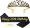 POPOYU 30 Geburtstag Krone und Schärpe,Krone 30. Geburtstag Frauen,30.Geburtstag Tiara Schwarz Gold,krone 30.,30 Jahre Geburtstag Mädchen Kopfbedeckung für Geburtstagsgeschenk Partyzubehör