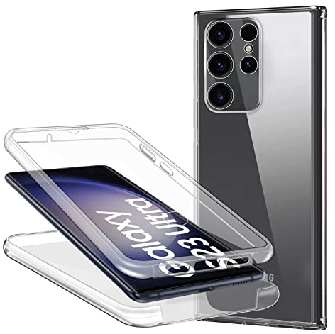 ZYIMOU Handyhülle für Samsung Galaxy S23 Ultra 5G Hülle 360 Grad, Transparent Full Schutz Kratzfest Dünn Durchsichtige Case Silikon SchutzHandyhülle, Hart PC Zurück + Weich TPU Vorderseite