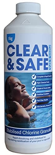 Clear & Safe 1kg STABILISED Chlorine Granules for Hot Tub Spa and Swimming Pool Water Treatment for Rapid Disinfecting and Cleaning