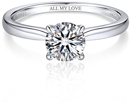MomentWish Personalisiert Verlobungsring Damen, 2 Karat Solitär 925 Sterling Silber Moissainte Ringe D Farbe VVS1 Muttertagsgeschenk mit Geschenkbox Gra Zertifikat-Größe57