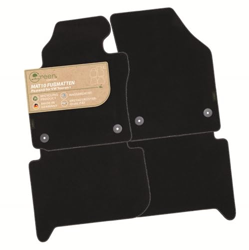 MAT10 Green Edition – Auto-Fußmatten passend für VW Touran 1 (BJ 09/2010-08/2015, 5-Sitzer, GP2, Typ 1T) | nachhaltiges Velours | Automatten-Set, 4-teilig | Made in Germany, Erstausrüsterqualität