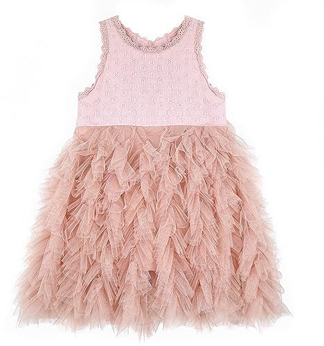 Miipat Bambina Vestito Tulle Senza Maniche Bambino Ragazza Principessa Abiti Compleanno della Festa Ricamo di Fiori Abiti Bambine Rosa 120 4-5 Anni