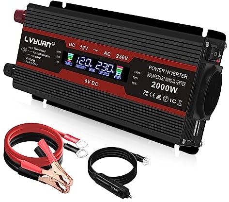 Yinleader Convertisseur 12v 220v 800W /2000W Onde sinusoïdale modifiée onduleur transformateur de Tension LCD USB - Noir