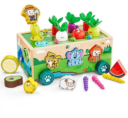 Montessori Spielzeug ab 1 2 3 Jahre,7-in-1 Farmspiel Motorikspielzeug aus Holz,Magnetisches Angelspiel,Karotten Steckspiel Holz,Sortier- & Stapelspielzeug Lernspielzeug Geschenk für Mädchen Jungen