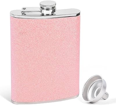 SPDYCESS Flasque à Paillettes Femme 8 Oz, Glitter Flacon Whisky en Acier Inoxydable avec Entonnoir, Bouteille à Liqueur Cadeau pour Escalade Pêche Camping - Rose Pâle