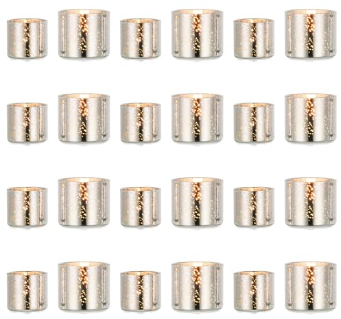 NUPTIO Bougies Votives Argent : 24 Bougies Votives et Bougies Flottantes en Verre de Mercure pour Noël Mariage Centre de Table 4cm & 5cm Hauteur