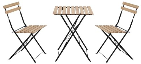 SVITA Bistro-Set 3-teilig Tisch mit 2 Stühlen klappbar Balkon Schwarz Metall Holz