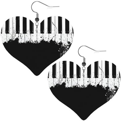 OPSREY Klavier gedruckt Mode Leder Ohrringe Drapiert Haken Ohrringe Liebe Herz geformte Ohrringe, Einheitsgröße, Kunstleder