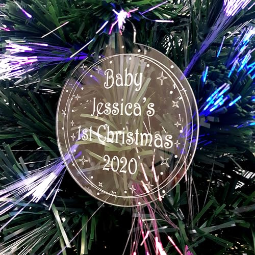 Christbaumkugel Baby's 1st Christmas, personalisierbar, graviert, viele Farben und Größen (Acryl, transparent, 8,5 cm)
