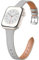CeMiKa Slim Leather Straps Compatible with Apple Watch Strap 38mm 40mm 41mm 42mm, Genuine Thin Leather Replacement Band for Apple Watch SE/iWatch Series 10 9 8 7 6 5 4 3 2 1, Women Men, Grey/Silver