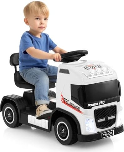 Maxmass Kids Ride on Truck, 6V Children Battery Powered Electric Vehicle with Adjustable Seat, Music, Horn and Front Lights, Toddler Electric Toy Car or 18-72 Months Old (White)