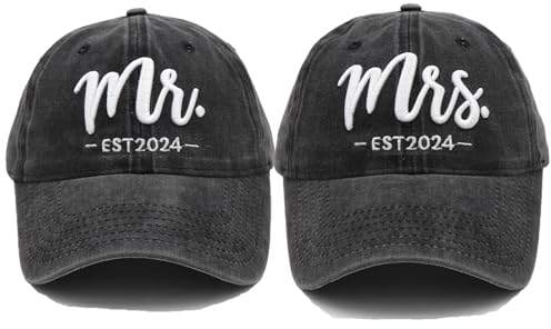 Mr and Mrs EST 2024 Hüte für Herren und Damen, Brautpaar Mützen, 3D-Stickerei, Baseballkappen-Set, Hochzeitsgeschenke für Paare, Mr and Mrs Est 2024 Mütze schwarz, Einheitsgröße