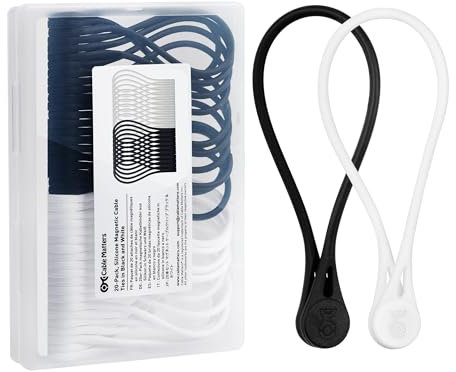 Cable Matters 20-Pack Fascette magnetiche in silicone (Fascette magnetiche, Fascette magnetiche/Organizzatore di cavi) in bianco e nero
