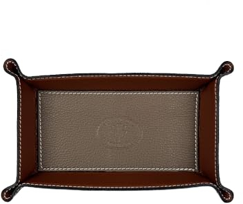 FrasiBags Taschenleerer Leder - Vide Poche - Ledertablett Organizer, Praktische rechteckig Aufbewahrungsbox für Uhren, Schlüssel, Münzen, Handys und Büroausstattung, Mittel (Taupe/Braun)