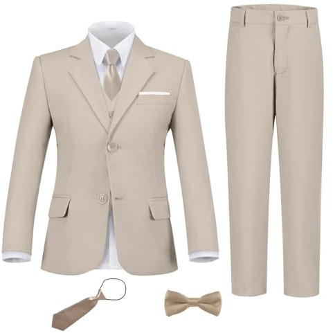 Fxzpiodi Suit for Boys Slim Fit Wedding Outfit Suit Size 2-20 Kids 6 Piece Tuxedo Solid Formal Dresswear of Jacket Vest Pants Shirt and Tie Light Champagne 4
