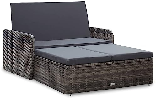 Homgoday Gartensofa 2-Sitzer Gartenlounge Set mit Auflagen Balkonsofa Rattansofa Gartensofa mit Liegefunktion Lounge Sofa Sitzgruppe Sitzgarnitur Gartenset Gartensofa Poly Rattan Grau