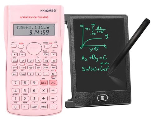 KK-82MS-B/KK-82MS-D Portable Engineering Scientific Calculator with 4.4 Inch LCD Erasable Writing Tablet, Professional Portable Calculator Notepad for Office,School(Pink)
