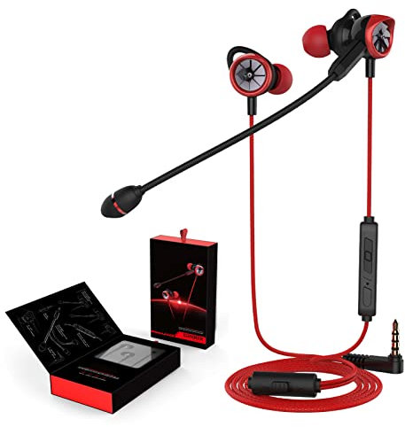 KIMISS Écouteur de Jeu, Contrôle du Volume à Double Microphone, Casque d'isolation du Bruit Clair avec Casques, Microphones, Basses Surround, écouteurs Filaires, écouteurs pour