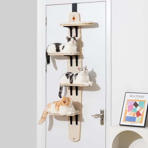 MEWOOFUN Albero per gatti montato sulla porta, scaletta per gatti con tappetino morbido rimovibile, 4 livelli sopra la porta, per gatti da interni (170,7 cm di altezza x 59,4 cm di lunghezza x 21 cm