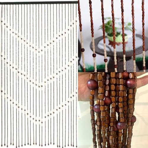 Natural Bamboo Beaded Door Curtain -90x180cm Wooden Hanging Fly Screen Blind for Summer Home Decor, Eco-Friendly Bug Protection for Doorways, Patios, and Entrances - Easy Installation & Stylish Design