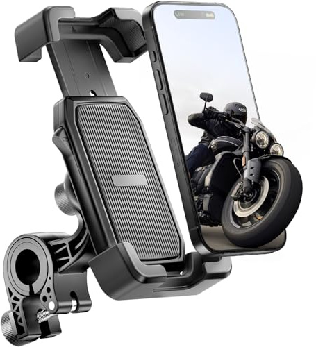 Delobon Motorcycle Phone Mount, Bike Phone Holder for 4.7-6.8 Inch Phones, One Hand Operation, for iPhone 15 14 13 12 Pro Max, Galaxy S24 S23 S22, ATV Scooter Accessory