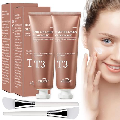 T3 Collagen Mask,2 Stück Baby Collagen Glow Mask, T3 Collagen Lifting-Peel-off-Maske Geeignet T3-Kollagen-Peeling-Maske für Strahlende Haut, Straffung und Straffung (70 G)