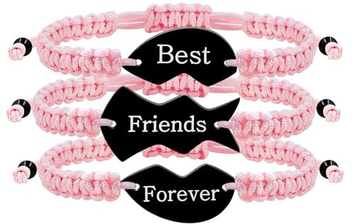 Vivaday 3 Stück Schwester Freundschaftsarmbänder - Rosa Geflochtene Verstellbare Herz-Puzzle Charm Schmuck für Schwester Mutter Ehefrau Muttertag Abschlussgeschenke