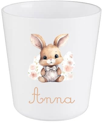 Gobelet Enfant Personnalisé Lapin – Gobelet Incassable 230ml Sans BPA – Tasse Prénom Crèche ou École – Cadeau Rentrée Scolaire Bébé ou Fille