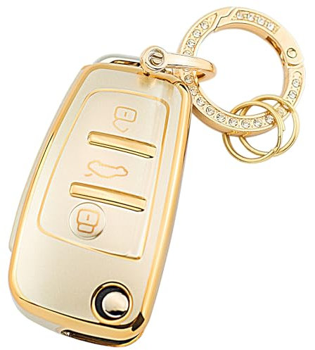 QIULIFAN Coque de clé pour Audi A1 A3 A4 A6 A8 Q2 Q3 Q5 Q7 S3 S6 RS3 RS6 R8 TT TTS - En TPU souple - Avec porte-clés - Doré