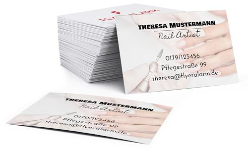 Visitenkarte personalisiert selbst gestalten mit Foto, Text und Logo I ab 75 Stück I Visitenkarten erstellen (300g Bilderdruck matt) Business Cards Online gestalten (Nagelstudio, 100 Stück)