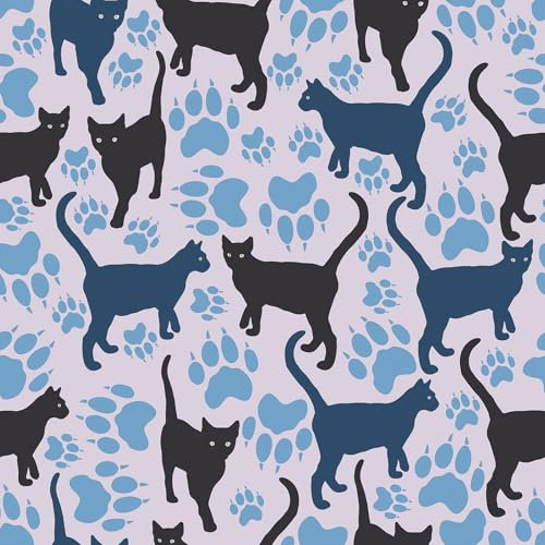 CRE8TIVE Black Blue Cat Wallpaper Peel and Stick Wallpaper for Bedroom Cute Paw Prints Animal Wall Paper Self Adhesive Removable Kids Nursery Contact Paper for Cabinet Bathroom Cupboard 30.5cm x 300cm