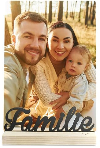 Elbeffekt Familie Geschenk - Schriftzug mit Fotografie Holzbild - Geburtstagsgeschenk, Personalisierte Geschenke für Familie