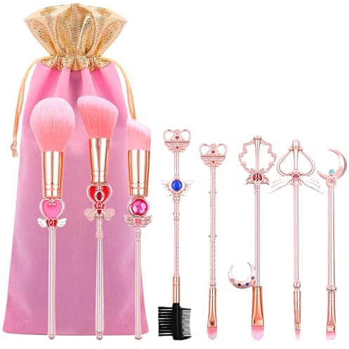 Make-up-Pinsel-Set, 8-teilig, Sailor Moon Magical Girl, goldenes Kosmetikpinsel, Werkzeug, rosa Lidschattenpinsel, Eyeliner, Augenbrauen, essentielle Kosmetikpinsel-Kits