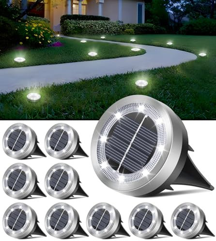 ULIGHTOWN Solar Ground Lights,10 Pack Solar Garden Lights Outdoor,15Hrs Lasting,IP65 Waterproof,8 LED Garden Pathway Light for Patio Driveway Walkway Lawn Path Landscape