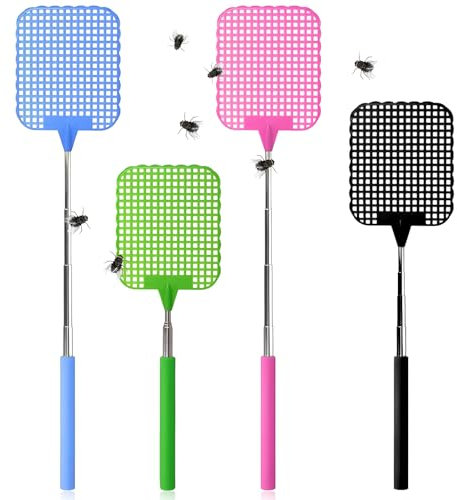 4 scacciamosche estraibili, scacciamosche per mosche, trappole manuali estensibili, con forte impugnatura telescopica, adatto per catturare zanzare, mosche, insetti e parassiti