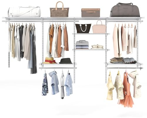 COSTWAY Offener Kleiderschrank, Wandgarderobe 122-244 cm erweiterbar, DIY Aufbewahrungssystem, Kleiderstangen Set Wandmontage, Kleiderregale für Schlafzimmer (weiß)